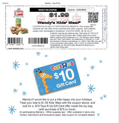 FREE IS MY LIFE: COUPON: $1.99 for Wendy's Kids' Meal & a $10 Gift Card Deal courtesy of Toys"R"US