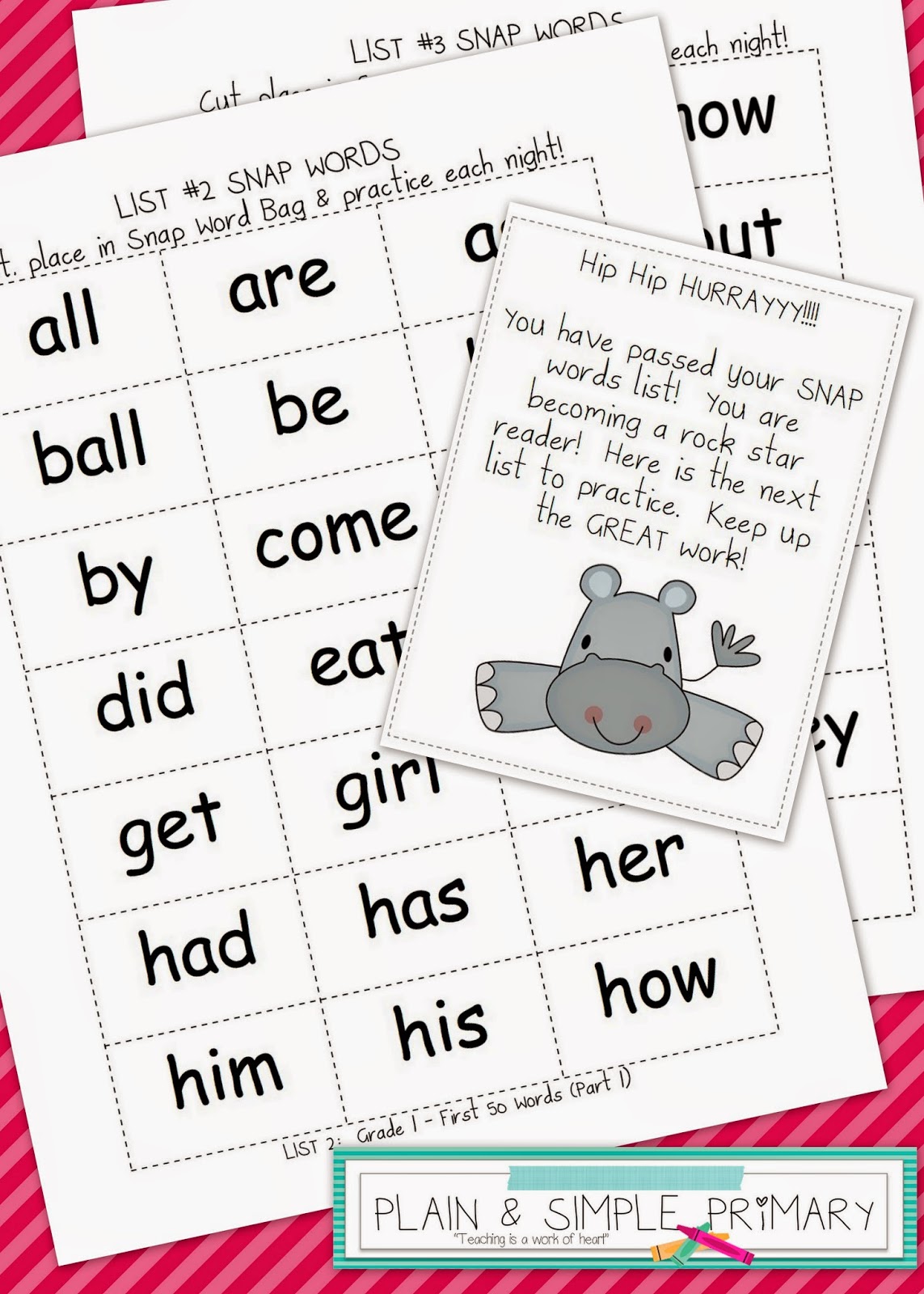 Plain and Simple Primary: SNAP Words! High Frequency Homework Pack