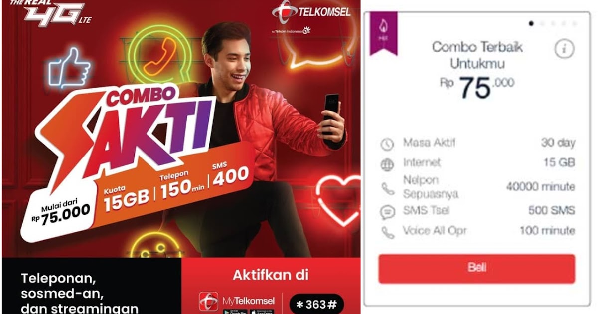 Cara Daftar Paket Combo Sakti Telkomsel 15gb 120 Menit 400 Sms Gratis Paket Internet
