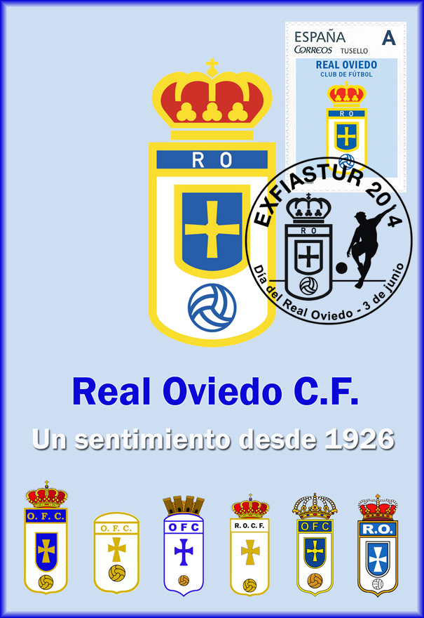 Tarjeta postal con sello y matasellos del Real Oviedo