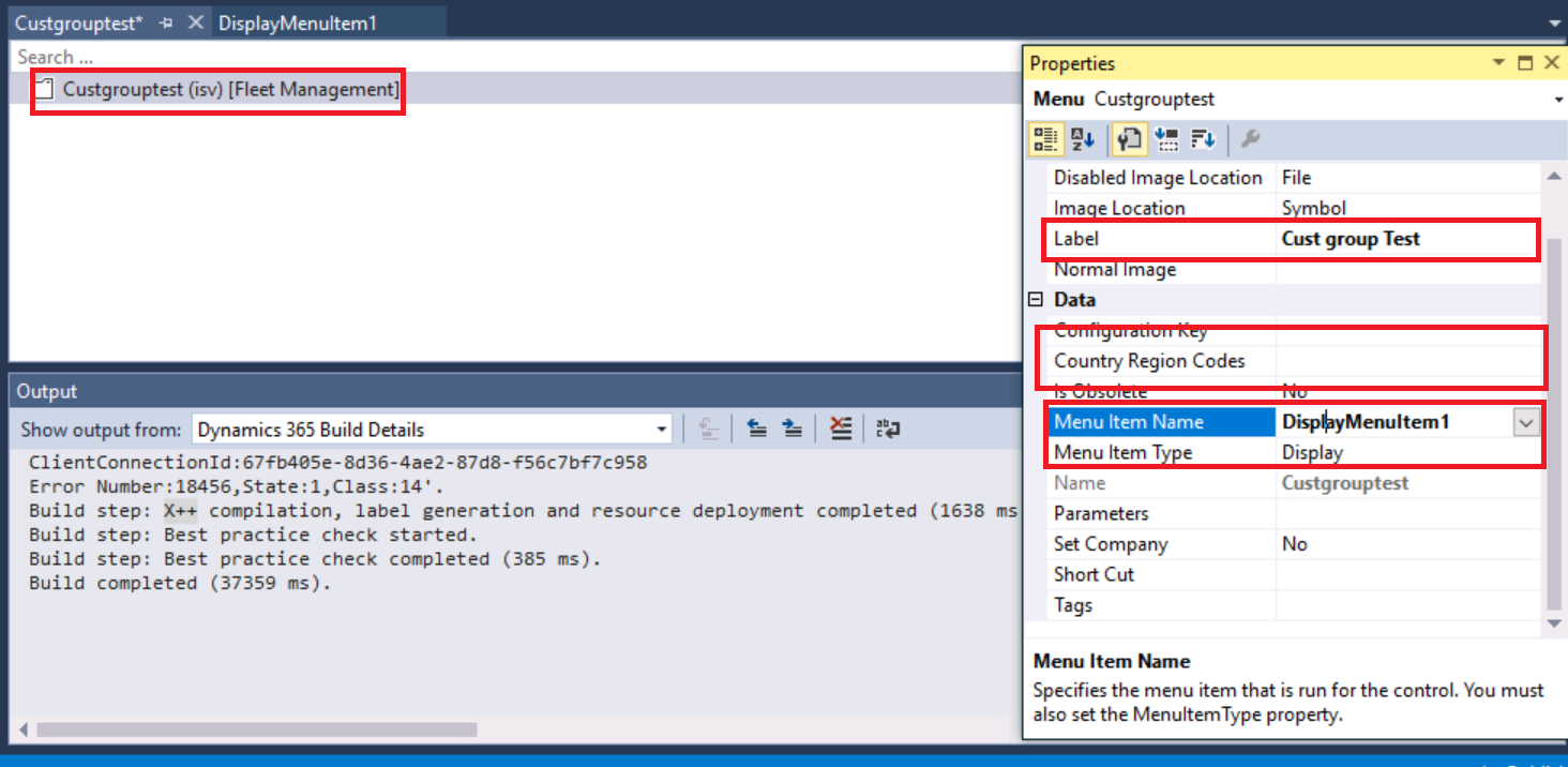 How to create menu and menu item in dynamics 365?