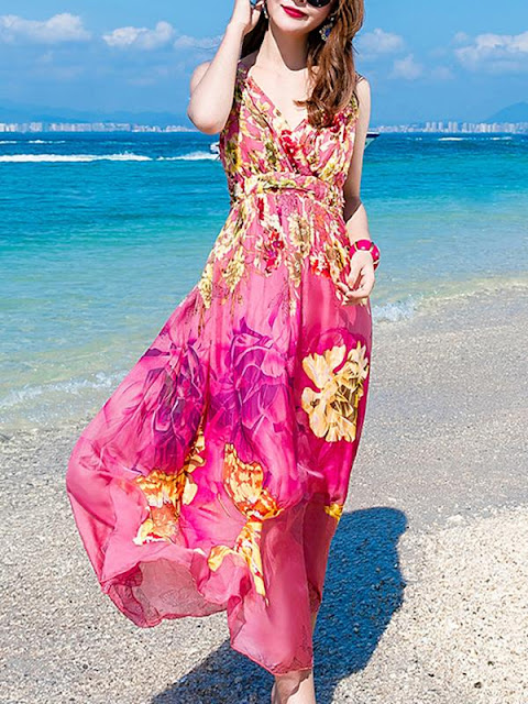 Sexy V-Neck Suspenders Floral Print Maxi Dress