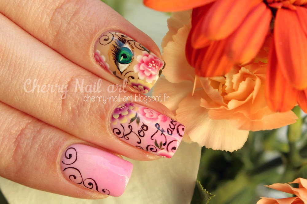 nail art maquillage too faced et fleurs one stroke