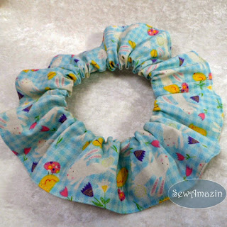 Easter Bunnies and Chicks, Blue Gingham Dog Scrunchie Neck Ruffle