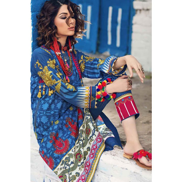 Gul Ahmed 3 piece lawn suit blue color new arrivals collection