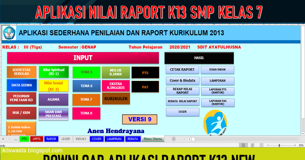 APLIKASI NILAI RAPORT K13 SMP SEMESTER 1/2 TAHUN PELAJARAN