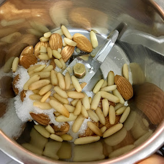 Almond and Pine Nuts and sugar in a processor