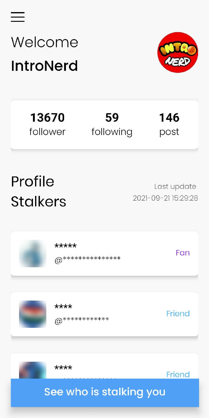 InMyStalker app for getting your Instagram stalker list