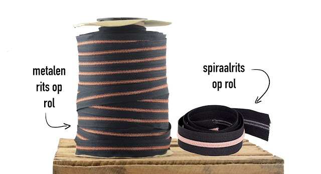 K-BAS shop, tassen webshop en winkel, rits op rol, soorten ritsen