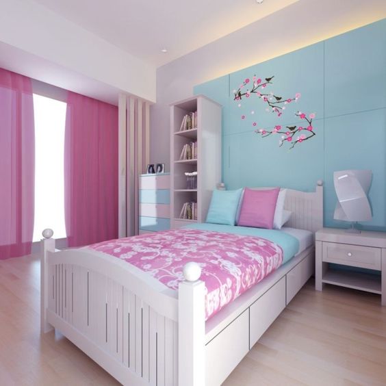12 Inspirasi Cat Dinding Kamar 2 Warna Pink Dan Biru Denarumah