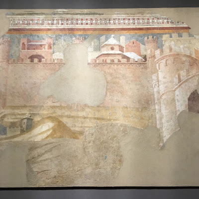 Ambrogio Lorenzetti: Tempesta sulla città di Tana, resti del ciclo dedicato al francescano Pietro da Siena nel chiostro di San Francesco a Siena (1336)