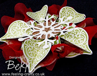 Stunning Christmas Ornament Decoration by Bekka using Stampin' Up!'s Ornament Keepsake Stamp Set and the lovely Snow Flurry Die - you can buy everything you need to make this at www.feeling-crafty.co.uk