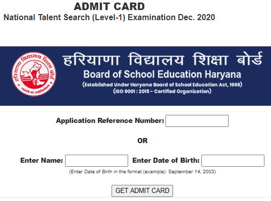 image: Admit Cards of NTSE Level-1 Exam December 2020 @ Haryana-Education-News.com