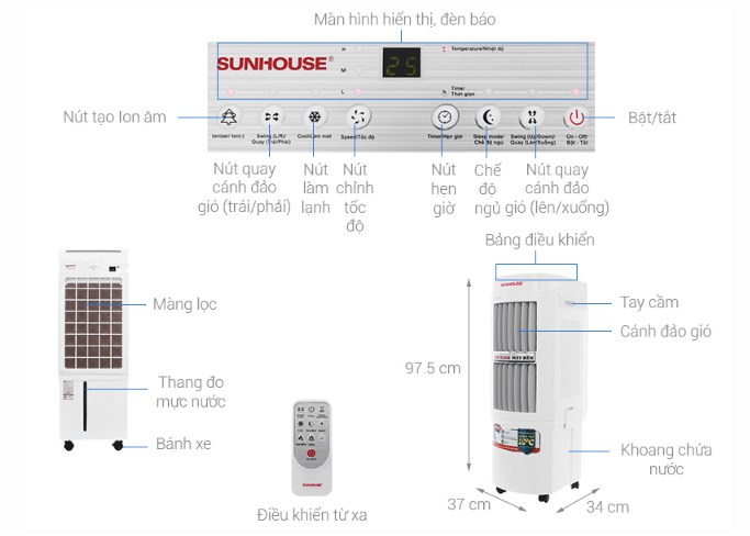 Quạt điều hòa Sunhouse SHD7723, Hàng Chính Hãng