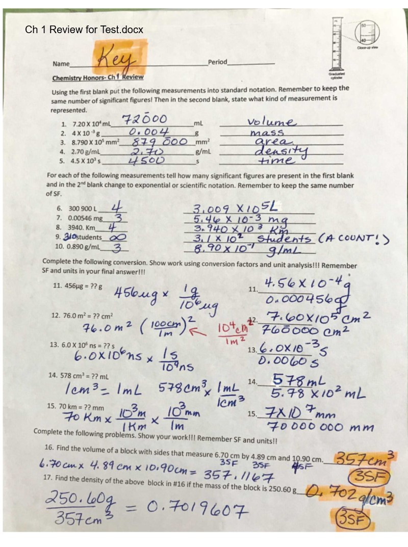 Chemistry Honors Ch 1 Test tomorrow Tues 8/27; Lab and Ch 1 Review due