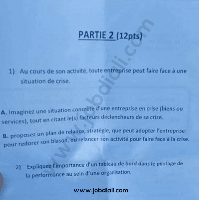 Exemple Concours des Techniciens de 3ème grade Gestion des Entreprises - Ministère des Habous et des Affaires Islamiques