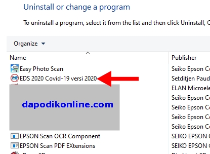 Hapus aplikasi EDS2020 Covid-19 Versi 2020