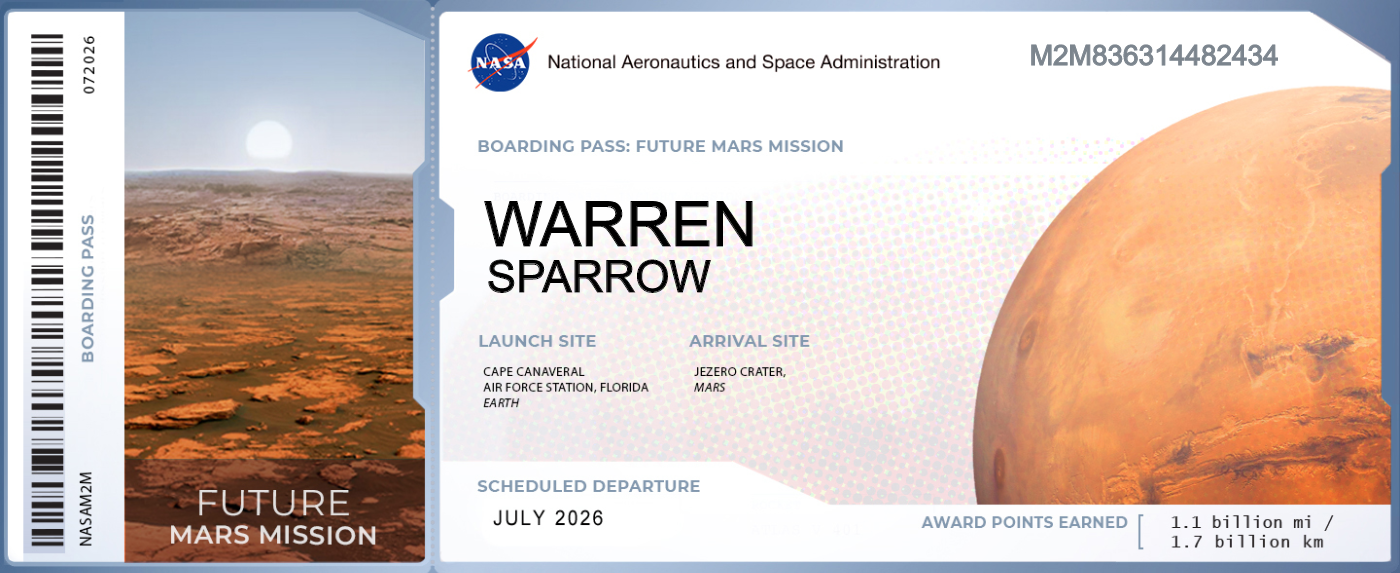 Warren Sparrow Send Your Name to Mars Mars 2020 Perseverance
