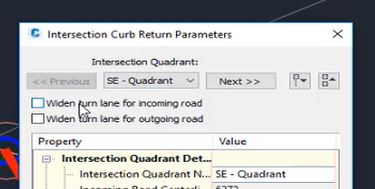 Intersection curb return parameters in Autodesk Civil 3D