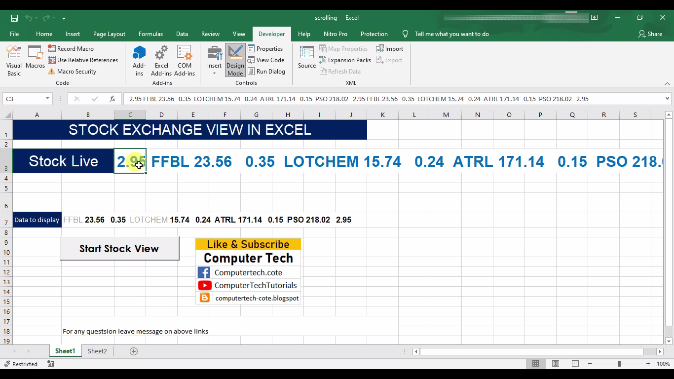 Scrolling Text View in Excel