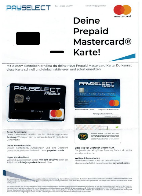 Scan: Begrüßungsschreiben Payselect Mastercard / Jan 2021