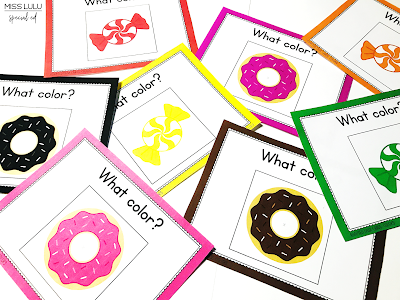 What color? task cards with colored donuts and candy