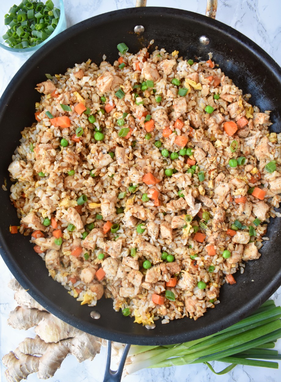 pan of healthy chicken fried rice