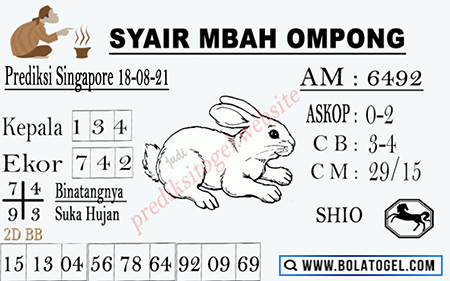 Syair Mbah Ompong SGP Rabu 18-08-2021