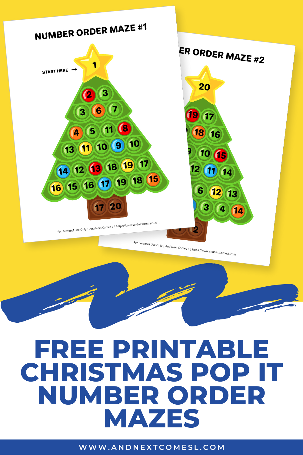 Free printable Christmas pop it number order mazes - a fun Christmas math activity for kids!