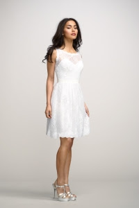 Little White Lace Knee Length Bridesmaid Dress with Sheer Bodice