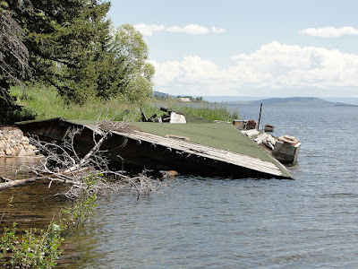 House flooded by lake created by 1959 Hebgen Earthquake