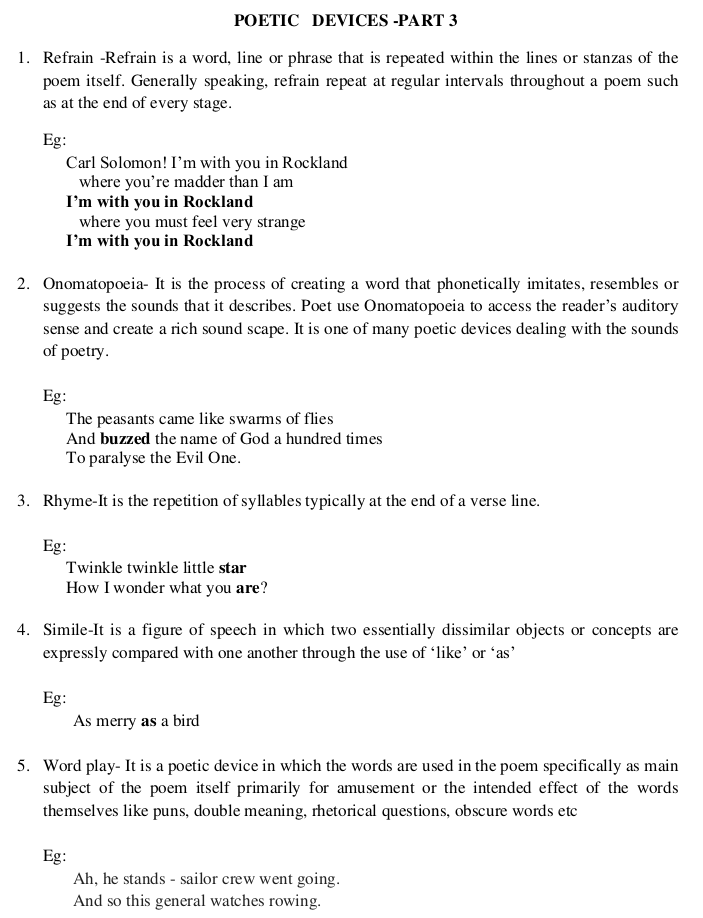 Class 8,9,10 English - Literary devices used in Poems - 2 Activity ...