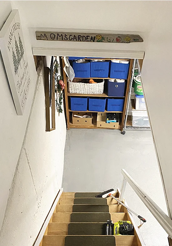 looking down the basement stairs