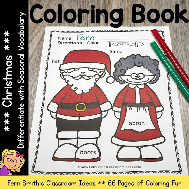 Christmas Coloring Pages With Seasonal Vocabulary On Each