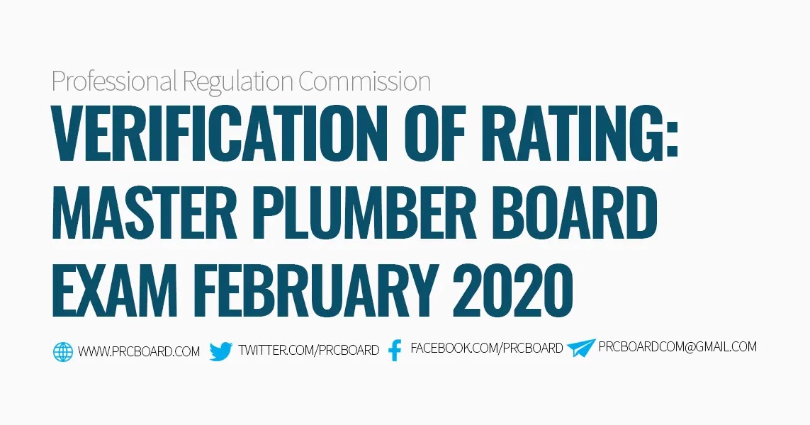 VERIFICATION OF RATING Master Plumber Board Exam Results February