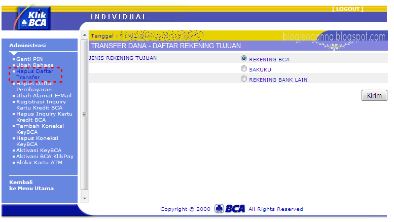 Cara menghapus daftar transfer banking BCA La