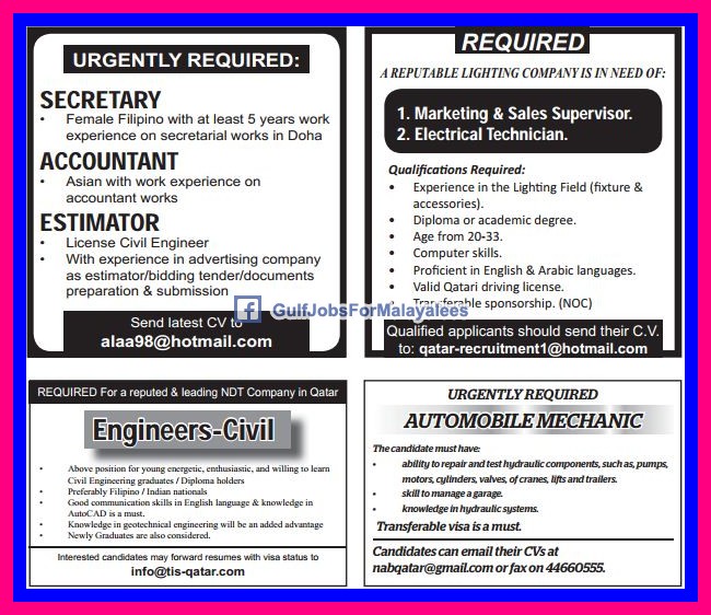 Qatar Job Vacancies Gulf Jobs for Malayalees