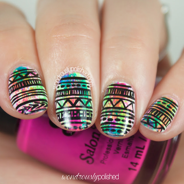 neon tribal print nail art