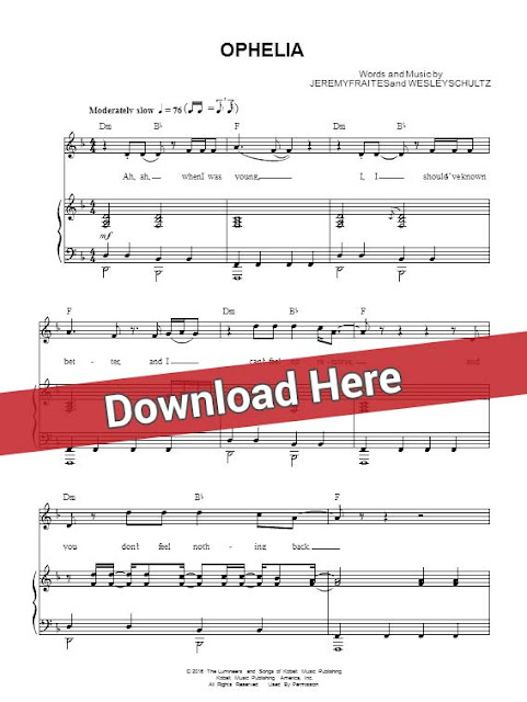 The Lumineers Ophelia Sheet Music, Chords, Piano Notes