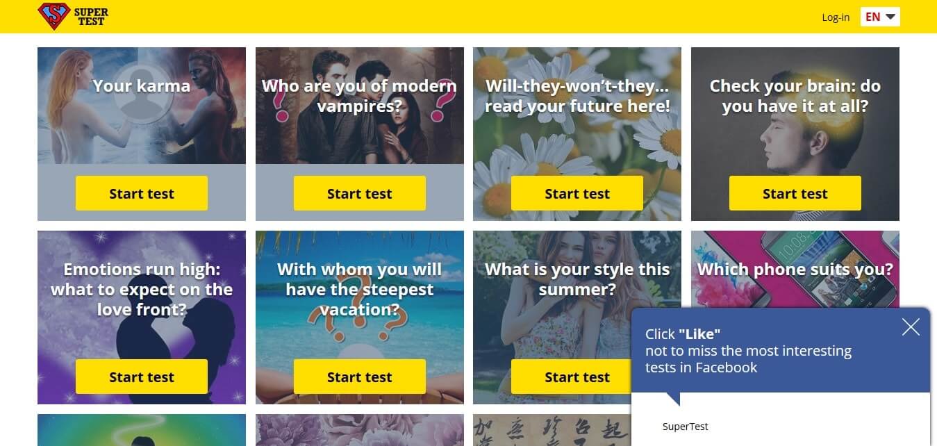 Funnytest.pro - Salah satu website kuis yang dilaporkan Facebook