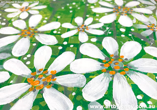 closeup of flowers on Jenny's garden of daisies art journal page step-by-step tutorial
