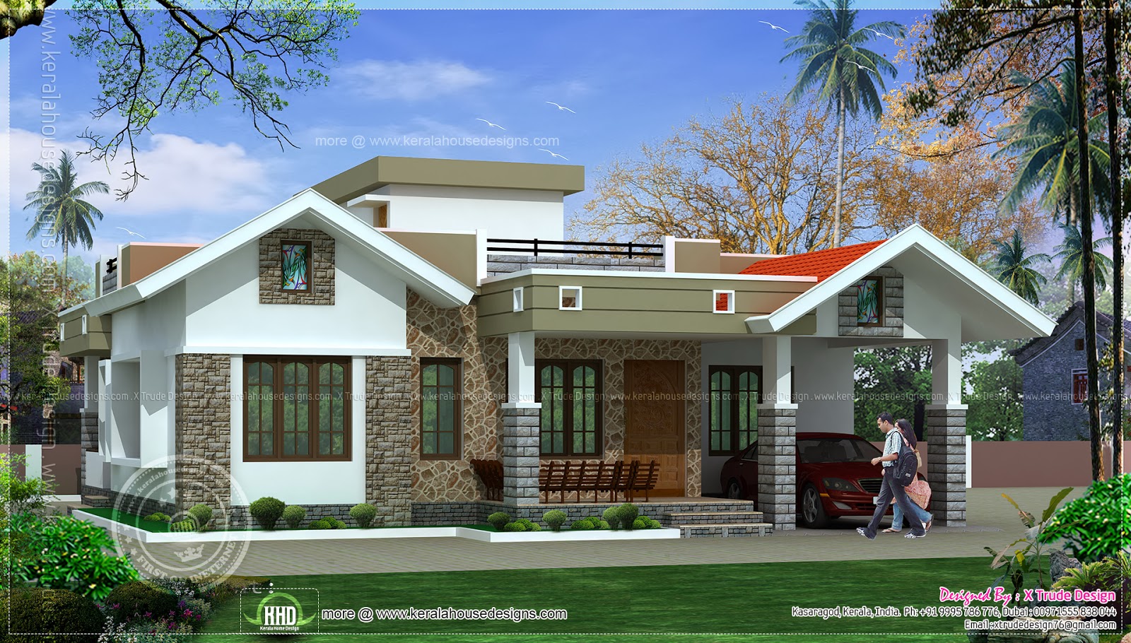 2 bedroom one floor  Kerala  style  home  design  Indian 