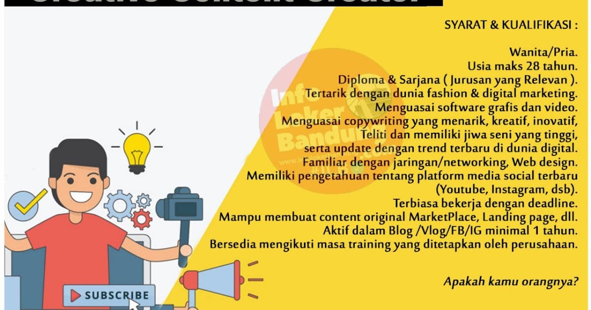 Lowongan Kerja Creative Content Creator PT. Anugerah RST269 Bandung