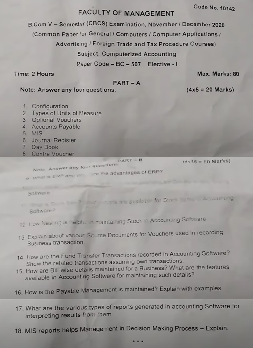 Osmania University B Com 5th Semester BC 507 Computerized Accounting 