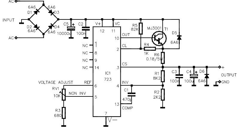 LM723 based on Variable Voltage Regulator |simple schematic diagram