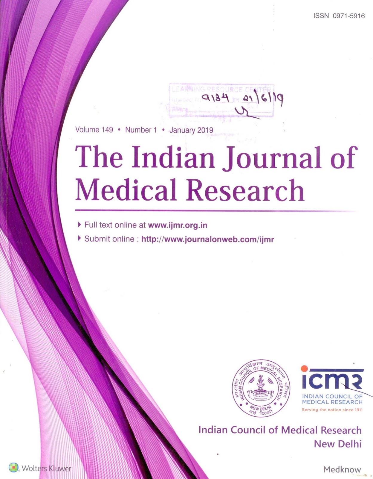 http://www.ijmr.org.in/showBackIssue.asp?issn=0971-5916;year=2019;volume=149;issue=1;month=January