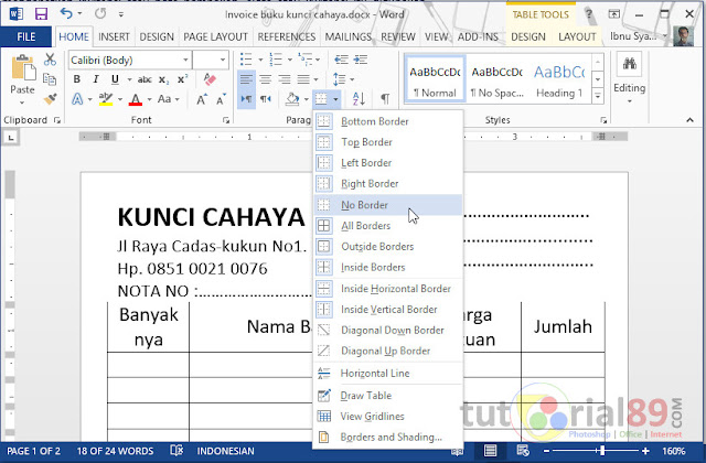 Cara mudah membuat kwitansi dengan ms word