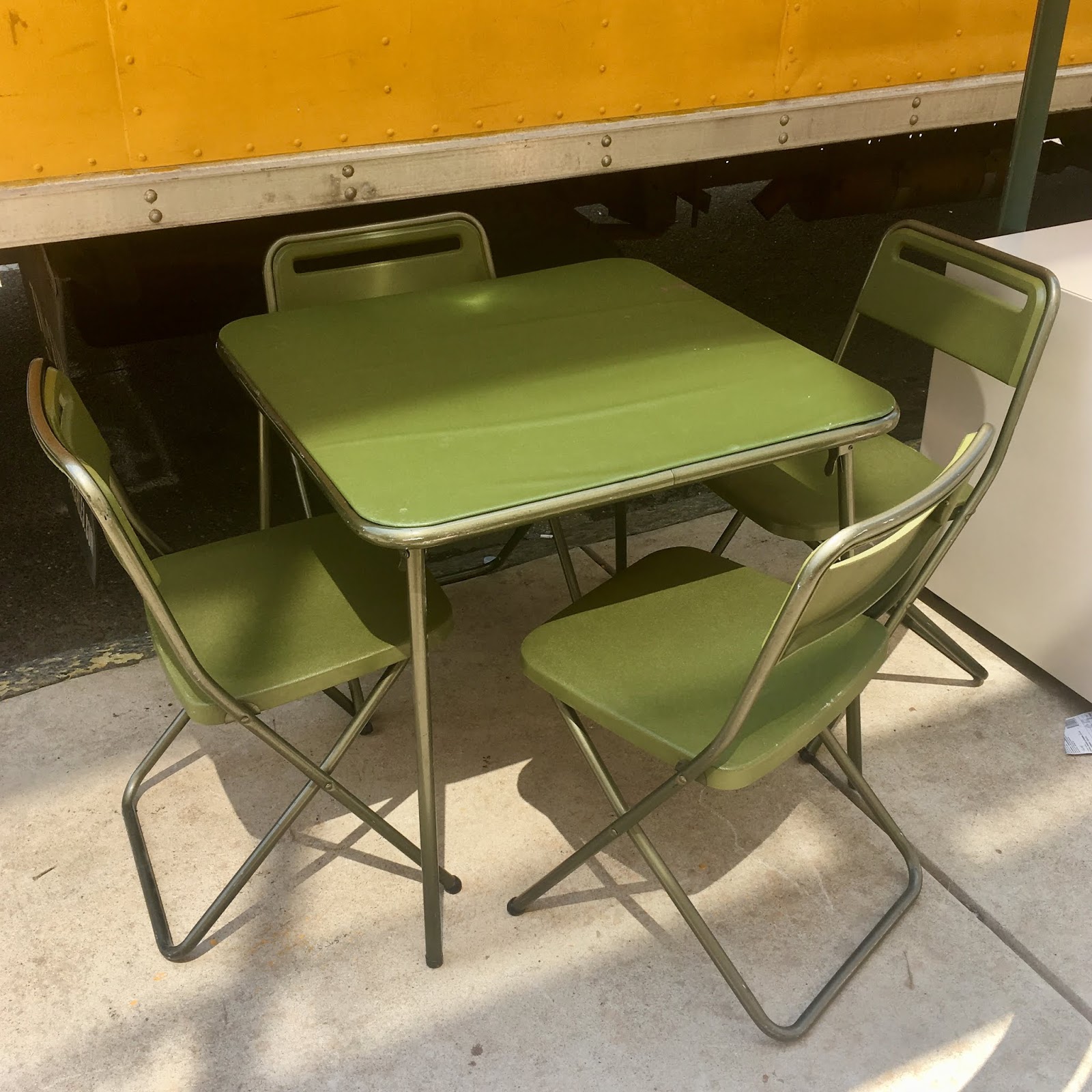 Uhuru Furniture & Collectibles Olive Green Card Table & 4 Chairs SOLD