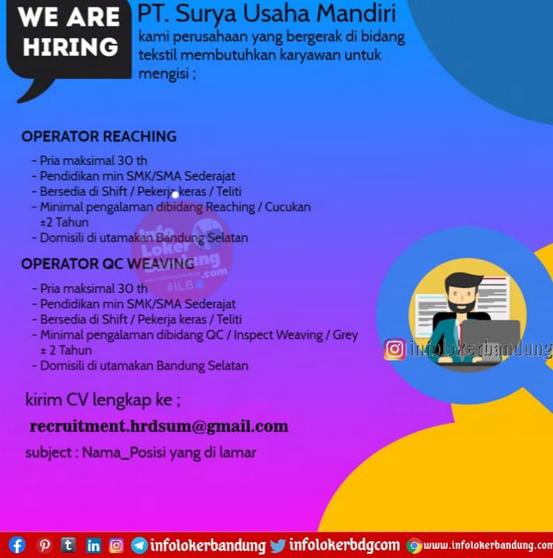 Lowongan Kerja PT. Surya Usaha Mandiri Bandung Februari 2021 - Info