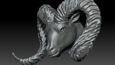 Bighorn Ram Head, Digital Sculpting, Custom Jewelry